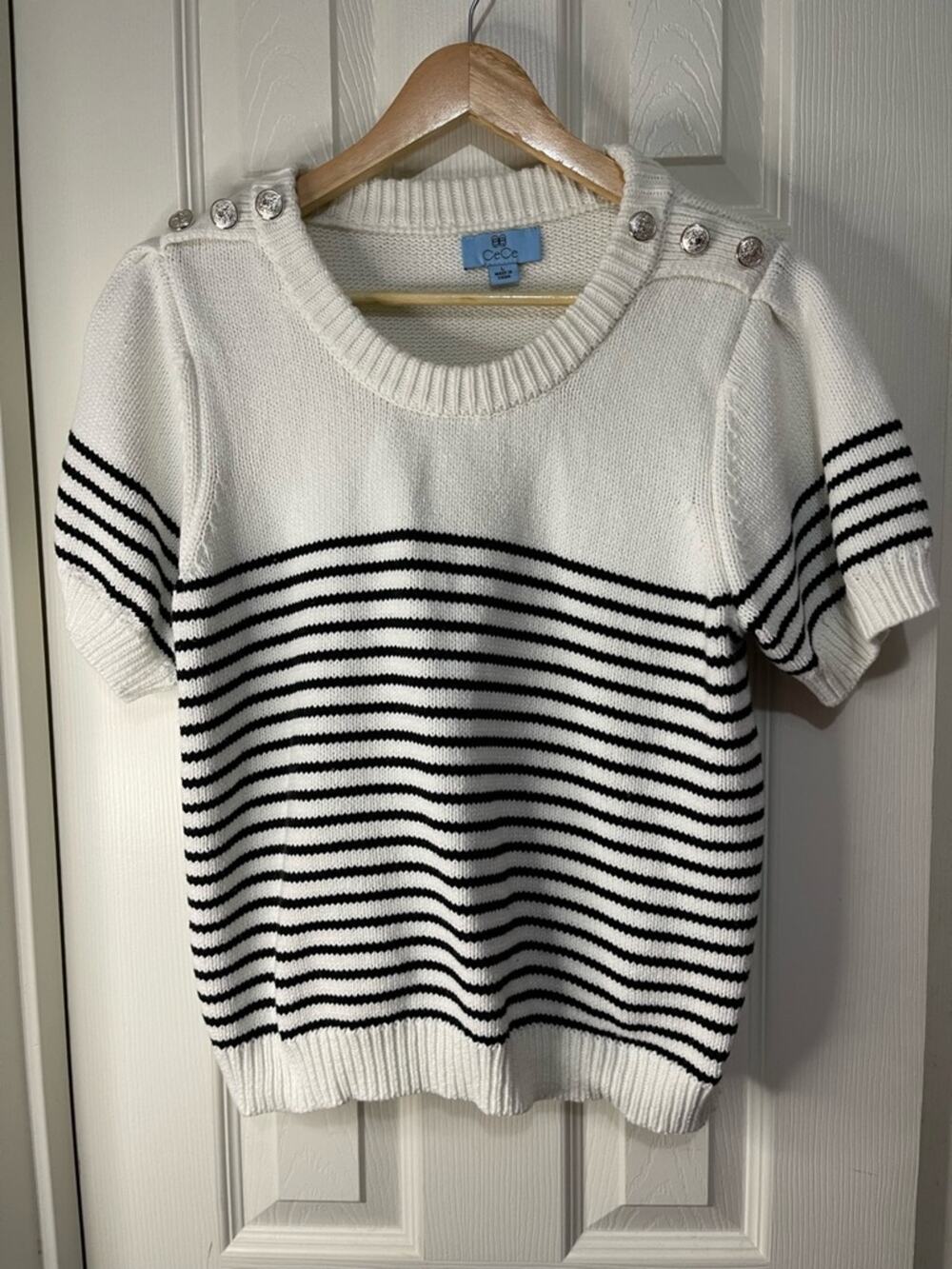 CeCe White Stripe Preppy Academia Sweater Tennis Prep size Large